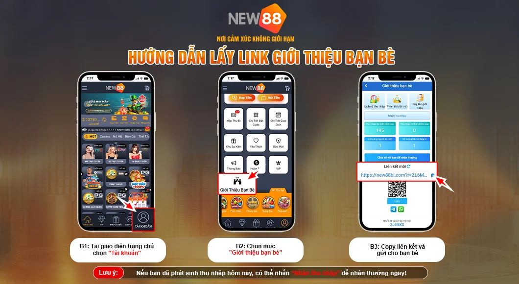 Hướng dẫn lấy link giới thiệu trên NEW88